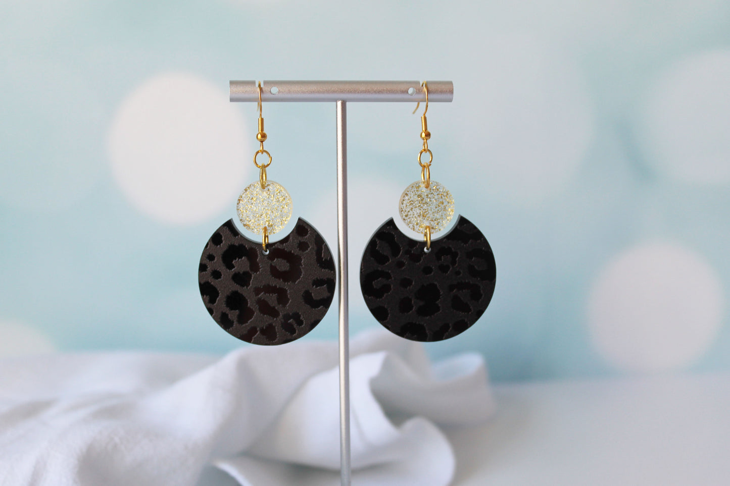 Black & Gold Leopard Dangle Earrings