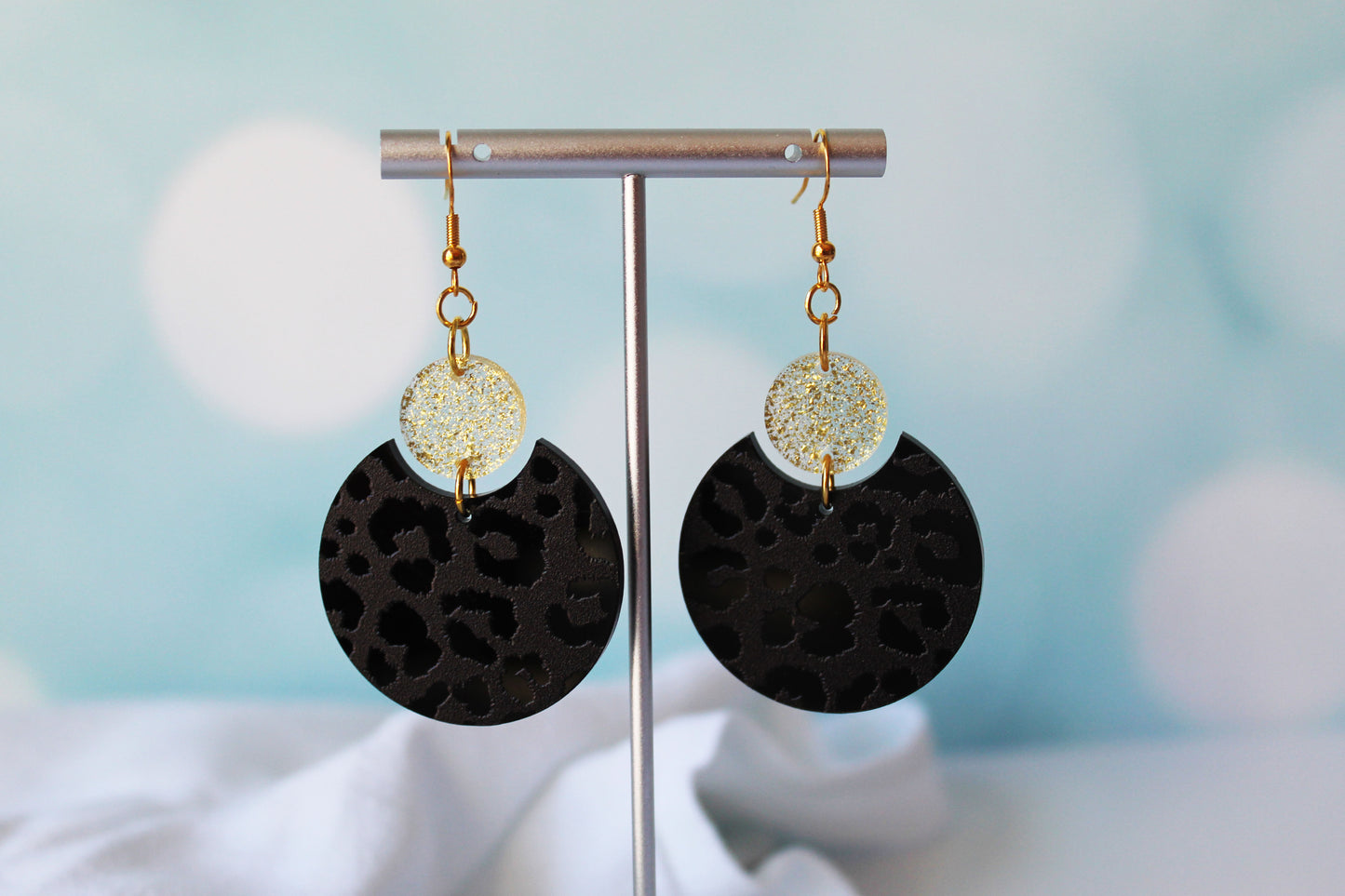 Black & Gold Leopard Dangle Earrings