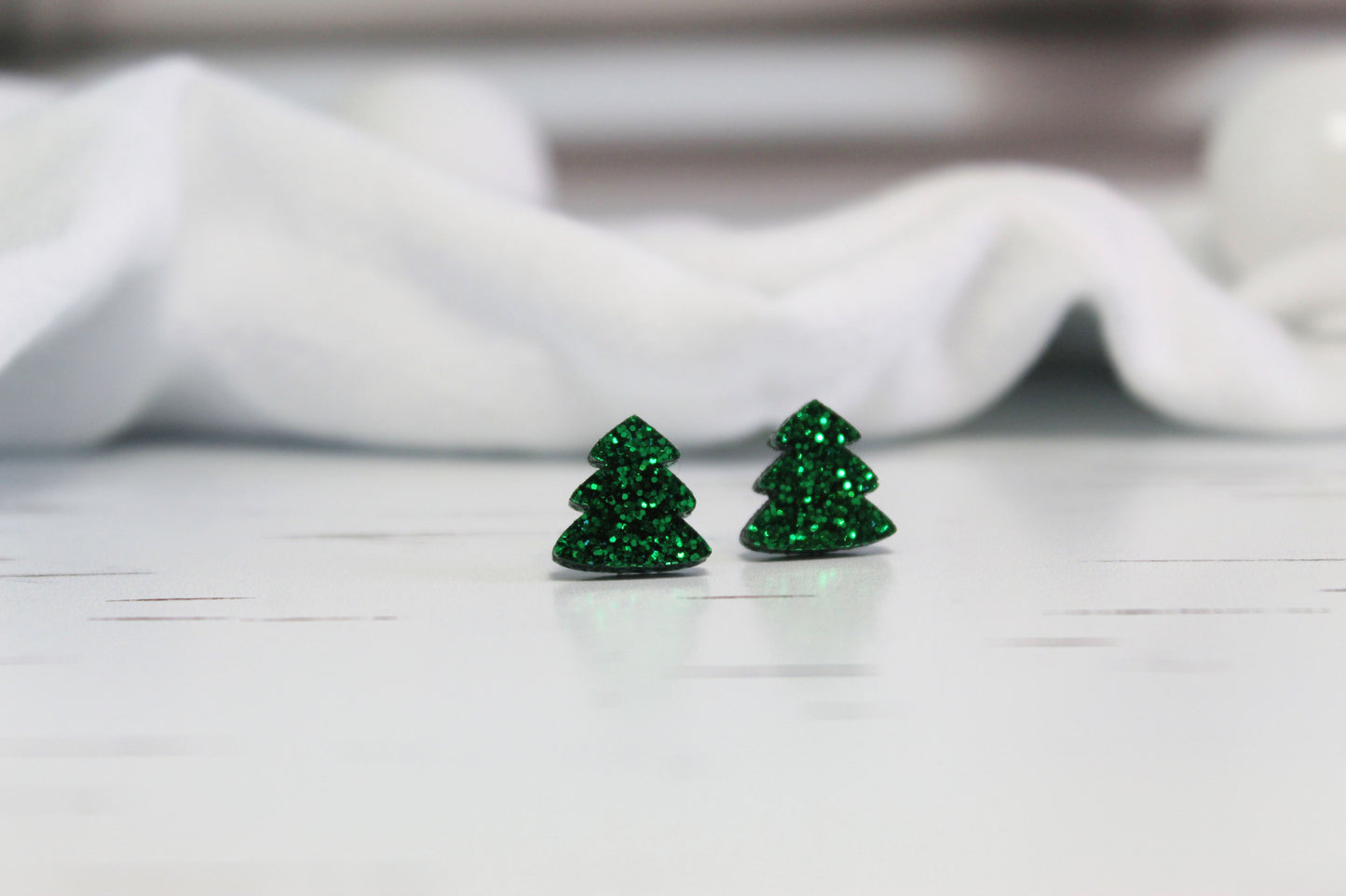 Glitter Christmas Tree Stud Earrings