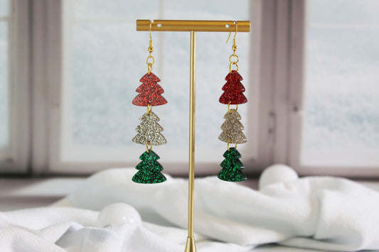 Glitter Christmas Tree Dangle Earrings