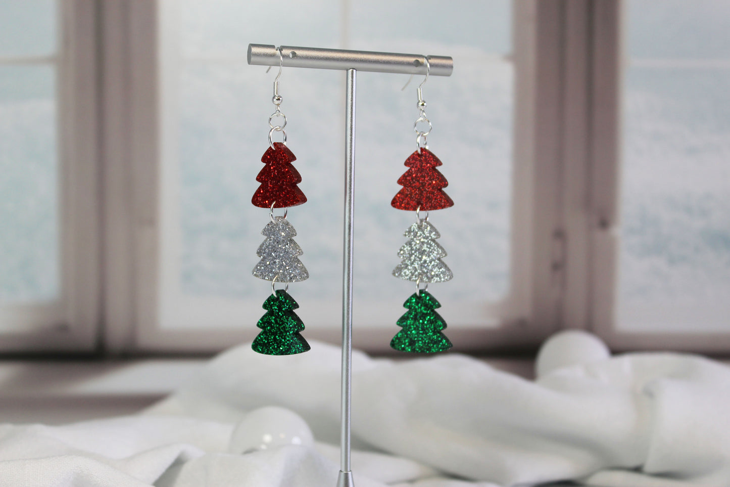 Glitter Christmas Tree Dangle Earrings