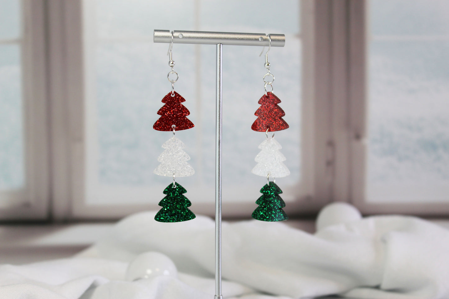 Glitter Christmas Tree Dangle Earrings