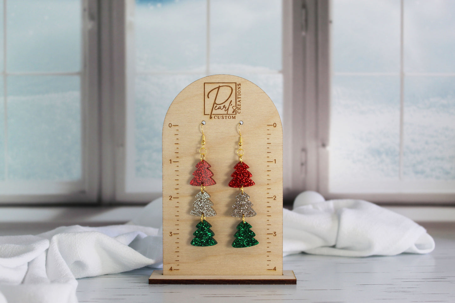 Glitter Christmas Tree Dangle Earrings