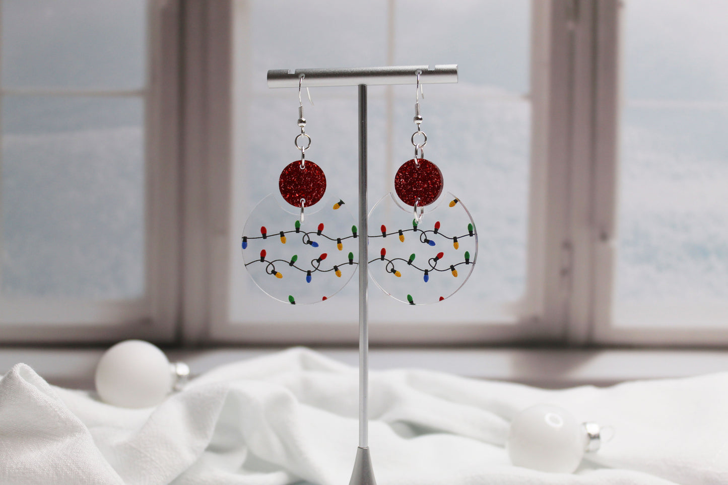 Christmas Light Crescent Dangle Earrings