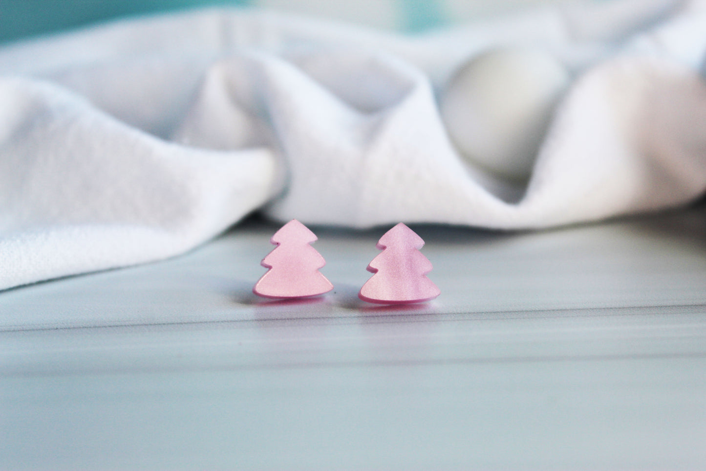 Pink Christmas Tree Stud Earrings