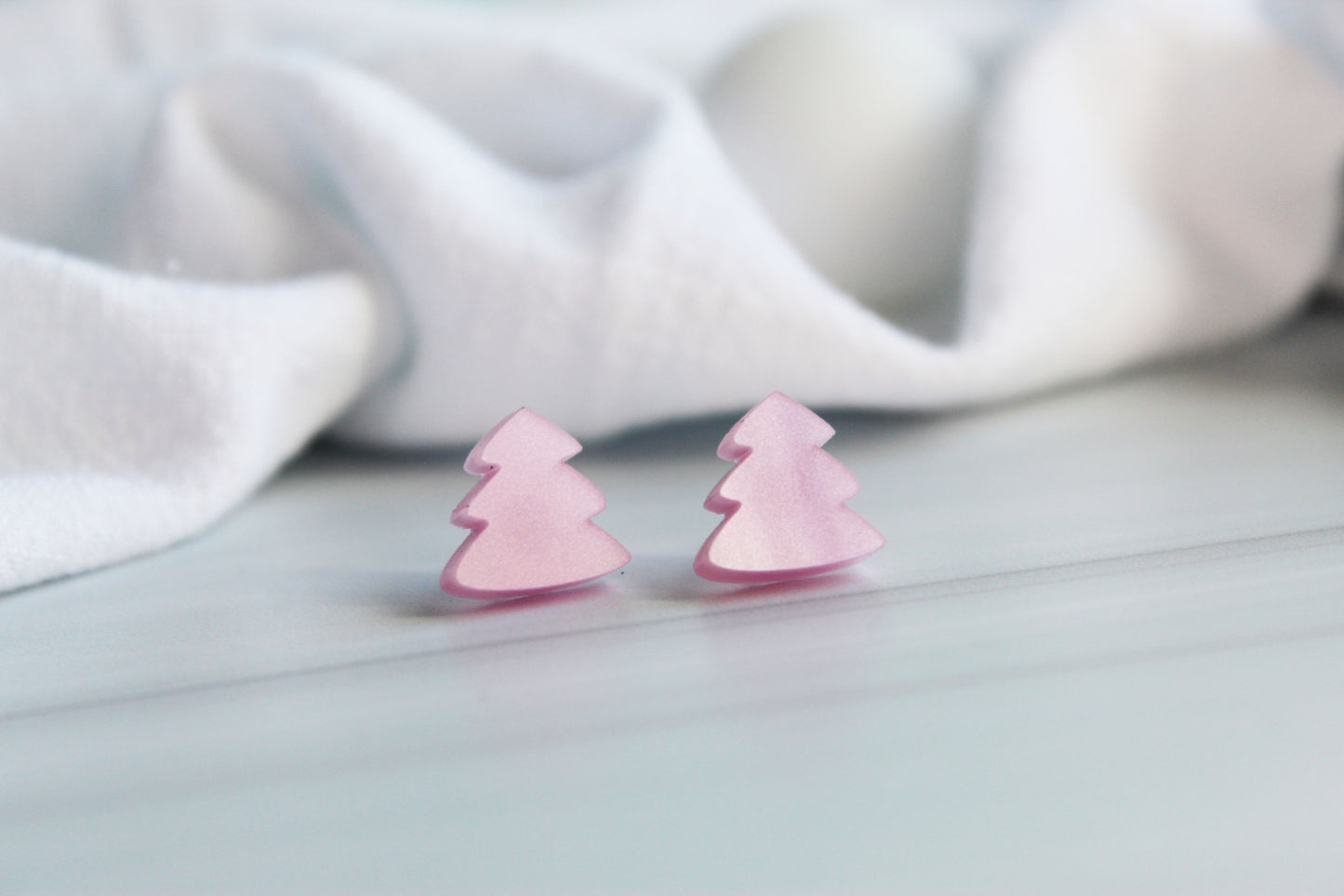 Pink Christmas Tree Stud Earrings