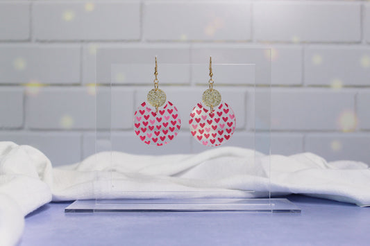 Crescent Pink Heart Dangle Earrings