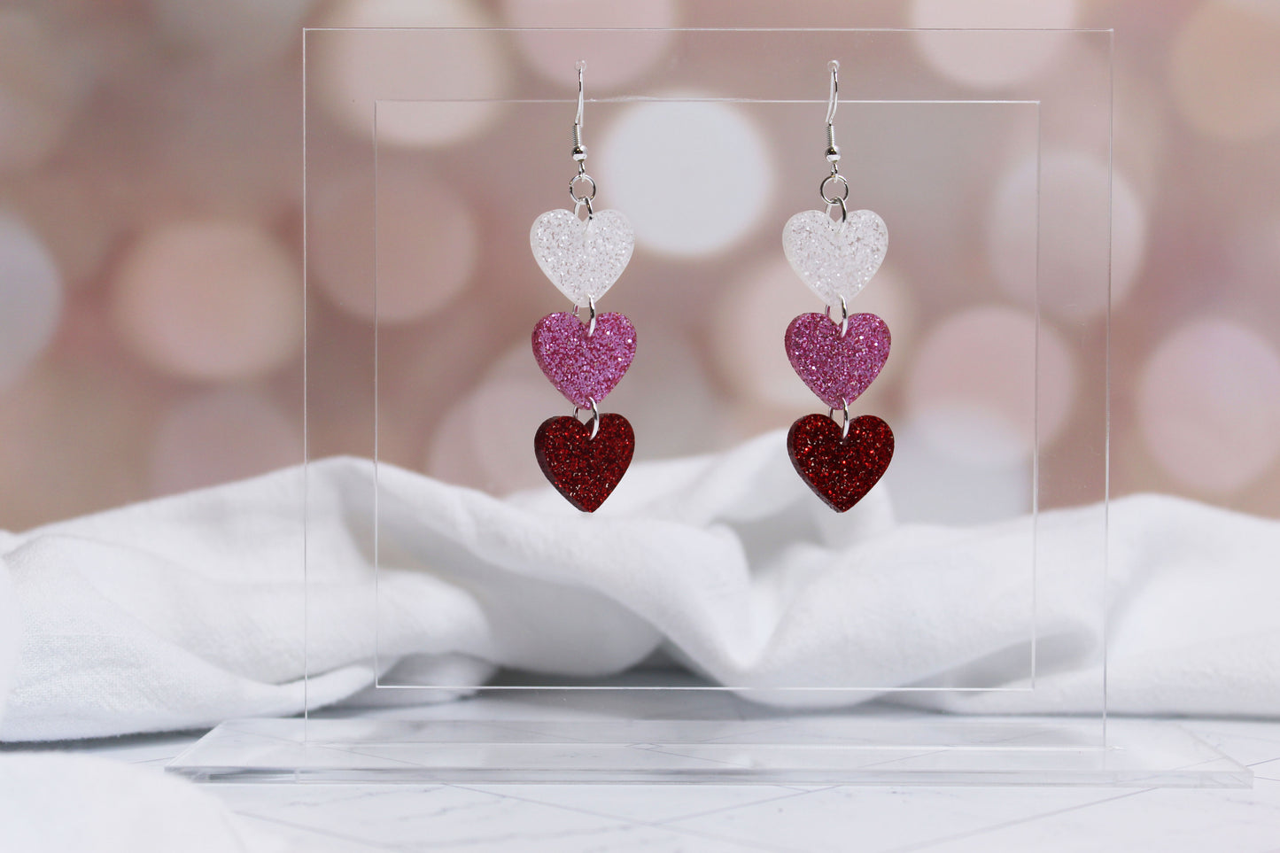 Glitter Heart Dangle Earrings