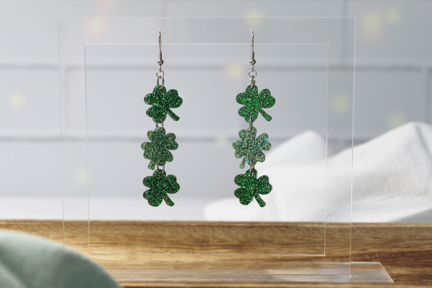 Glitter Shamrock Dangle Earrings