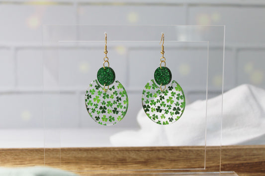 Customizable St. Patricks Day Clover Dangle Earrings