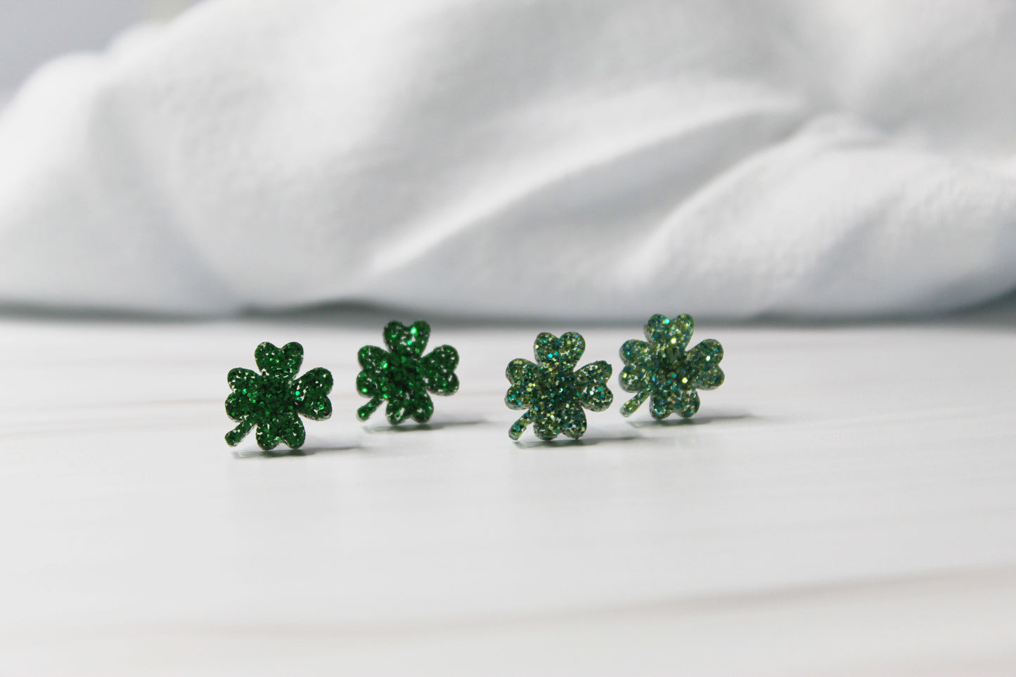 Green Glitter Clover Stud Earrings