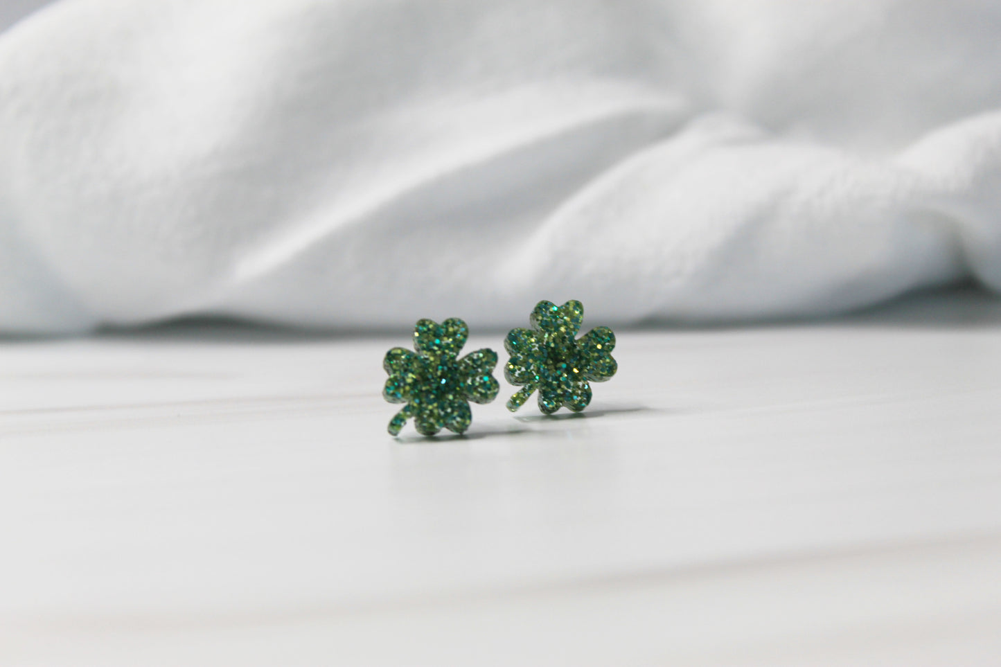 Green Glitter Clover Stud Earrings