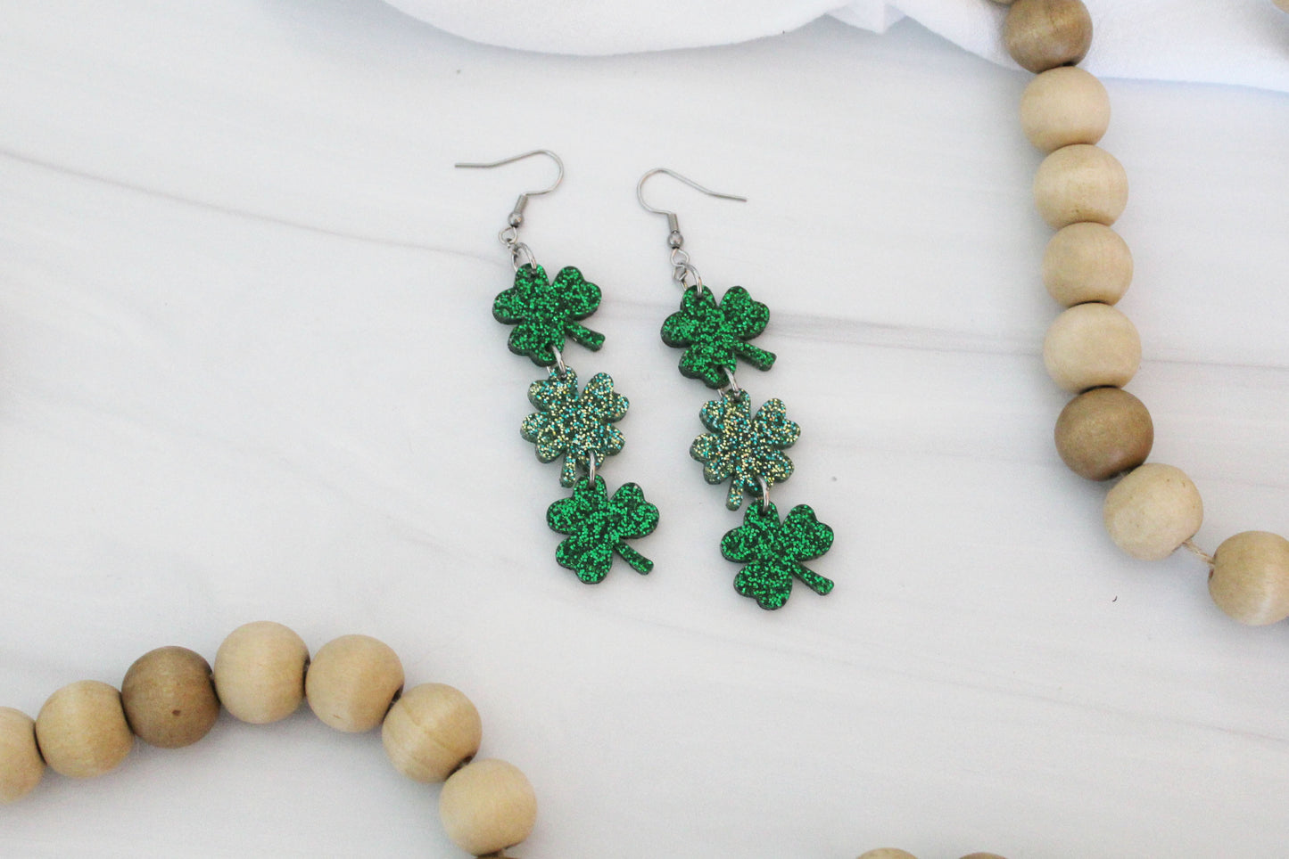 Glitter Shamrock Dangle Earrings