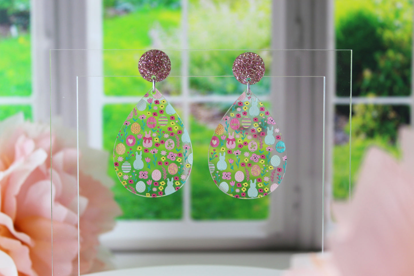 Customizable Easter Dangle Teardrop Earrings