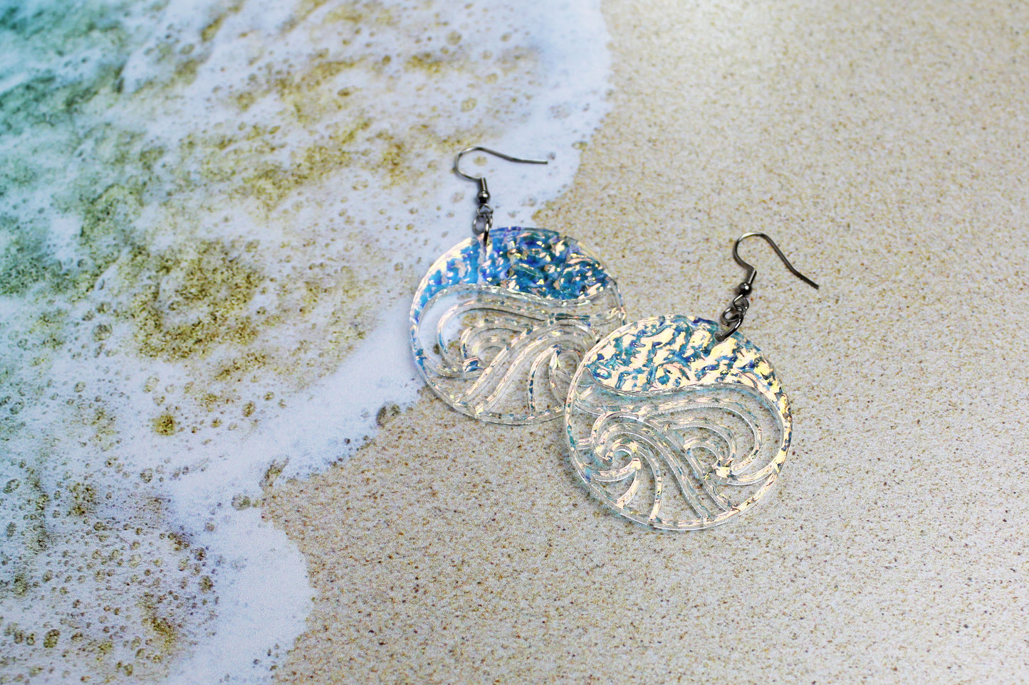 Iridescent Beach Wave Dangle Earrings