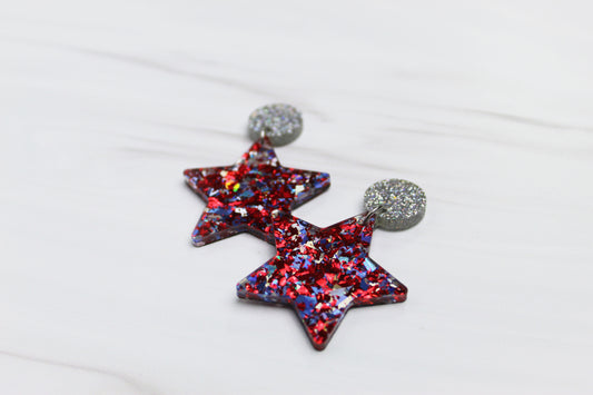 Customizable Patriotic Confetti Star Dangle Earrings