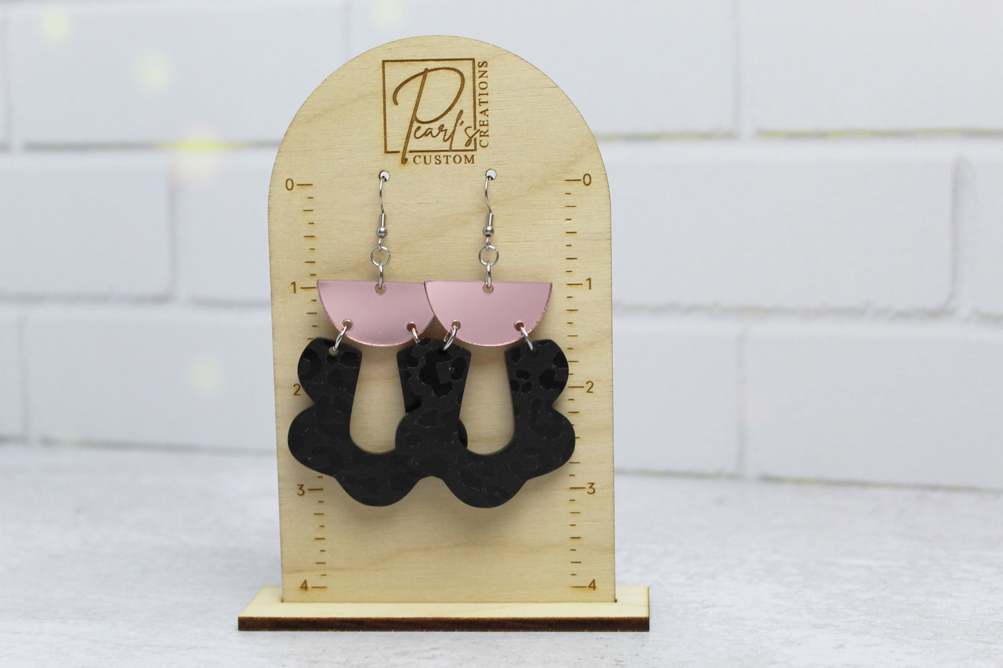 Black Leopard and Blush Scalloped Dangle Earrings