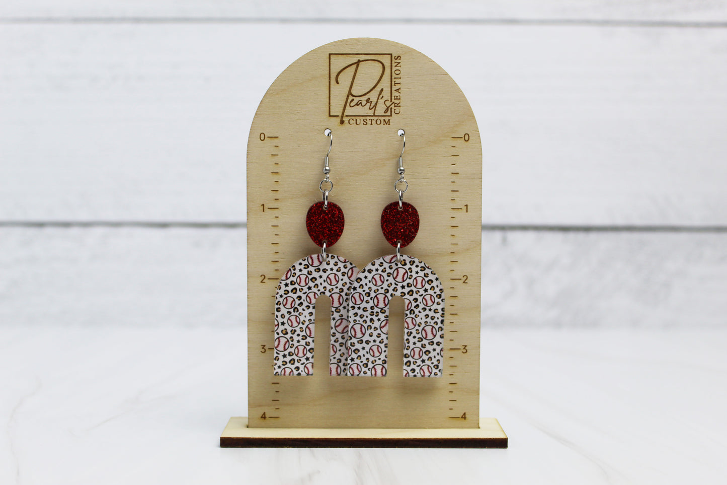 Leopard Baseball Arch Dangle Earrings