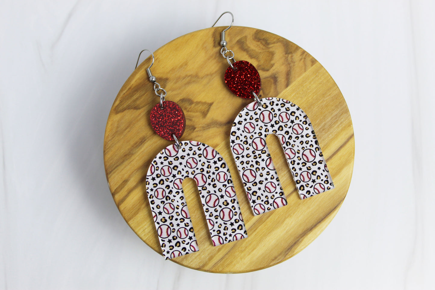 Leopard Baseball Arch Dangle Earrings