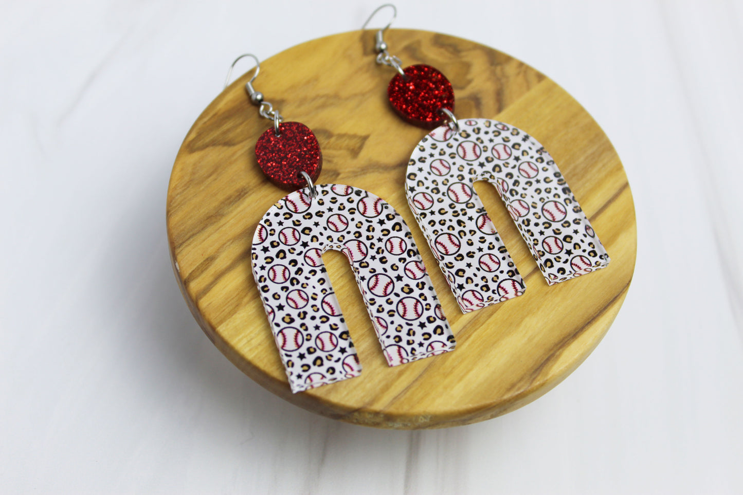 Leopard Baseball Arch Dangle Earrings