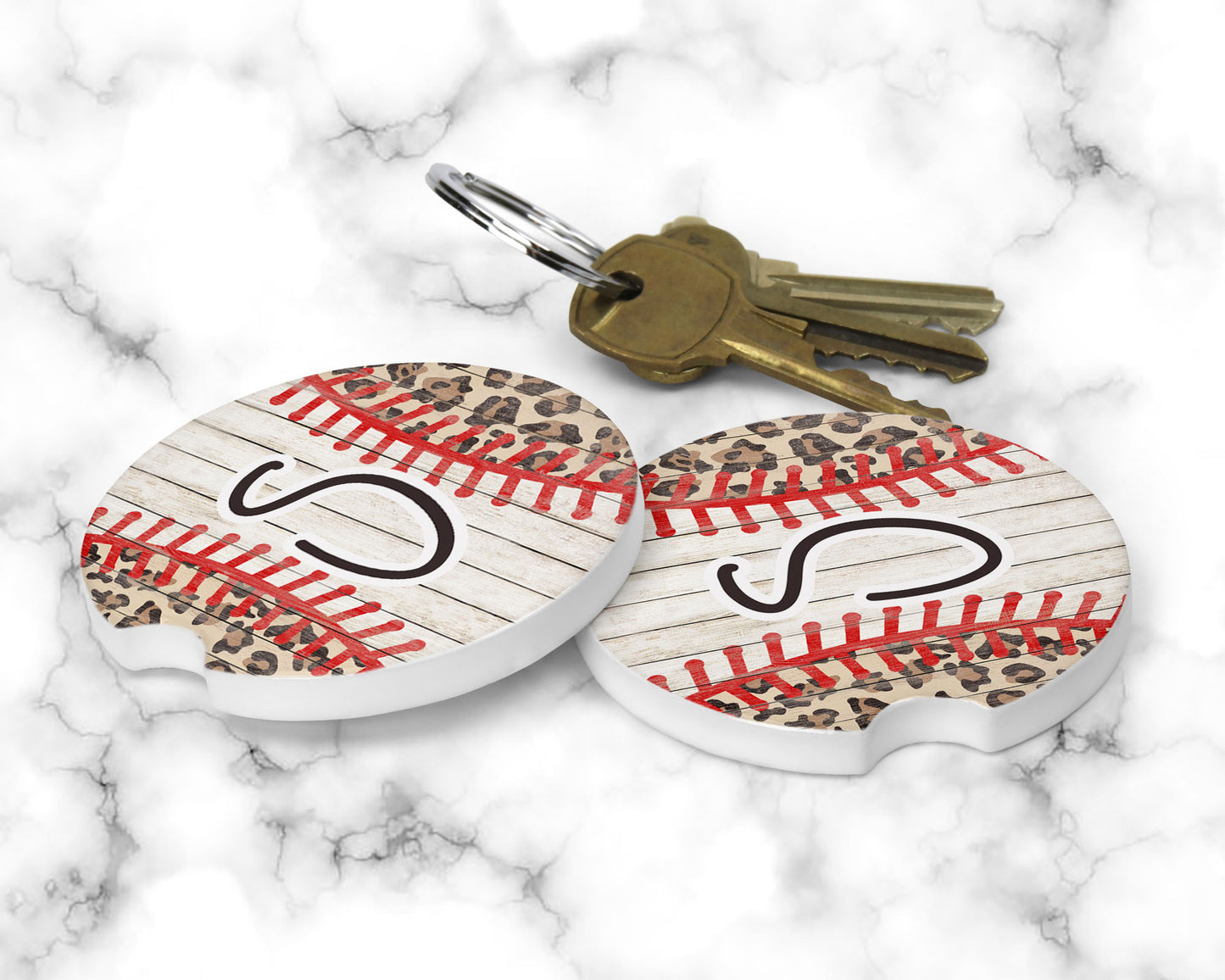 Personalized Leopard Print Baseball Car Coasters