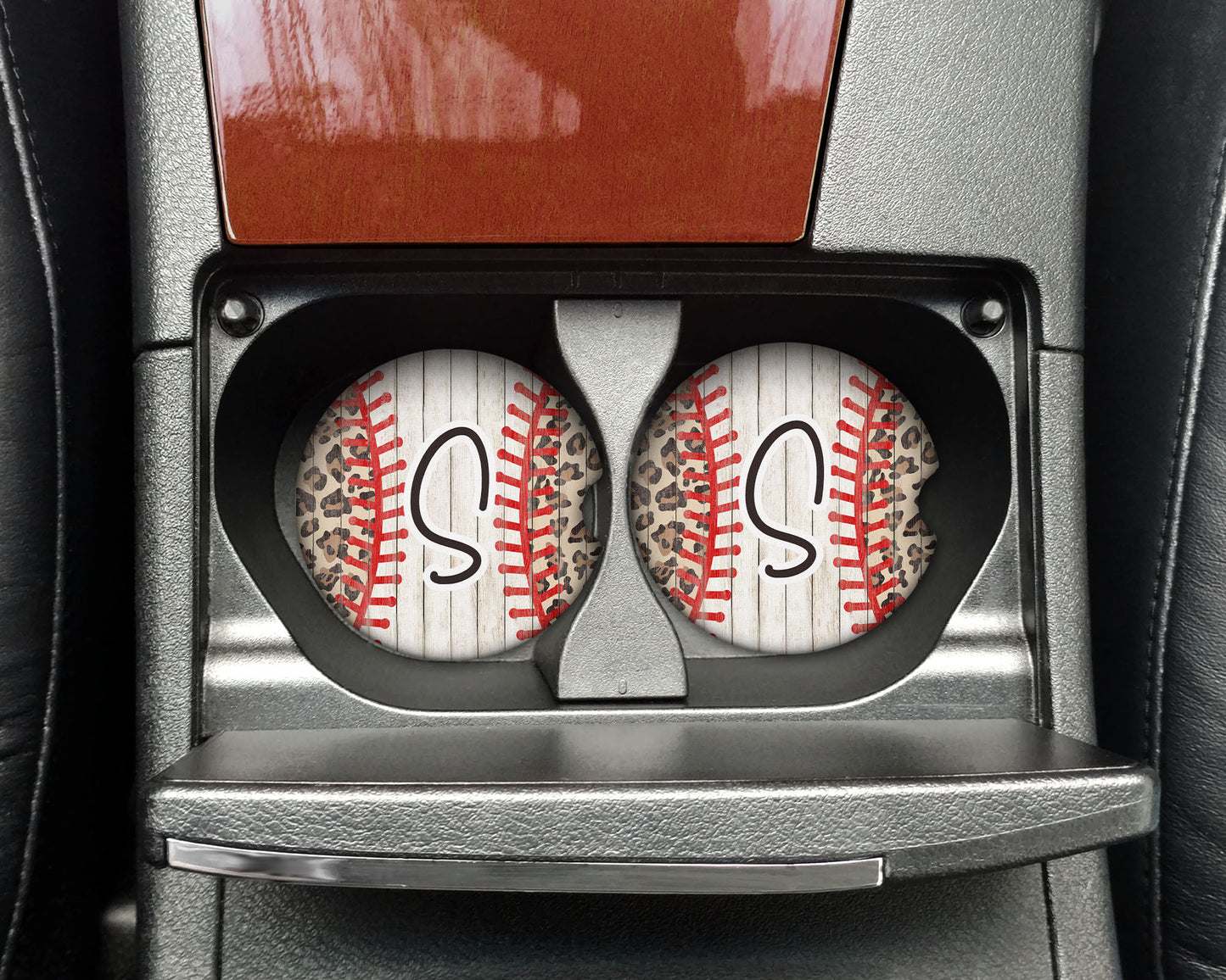 Personalized Leopard Print Baseball Car Coasters