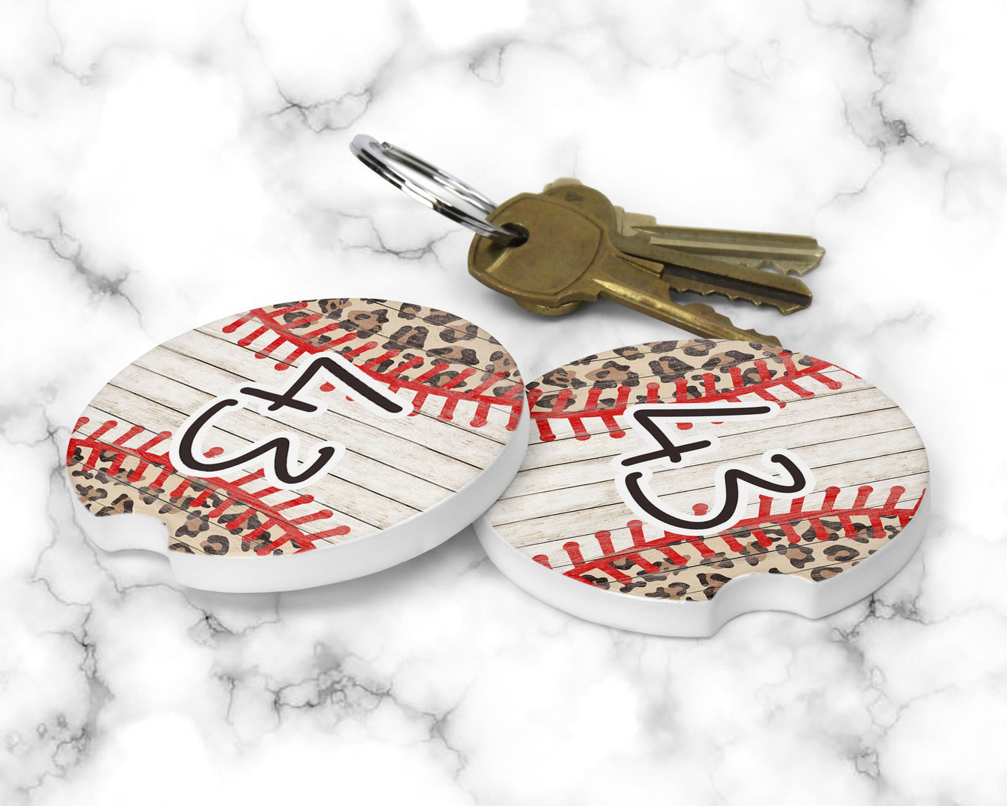 Personalized Leopard Print Baseball Car Coasters