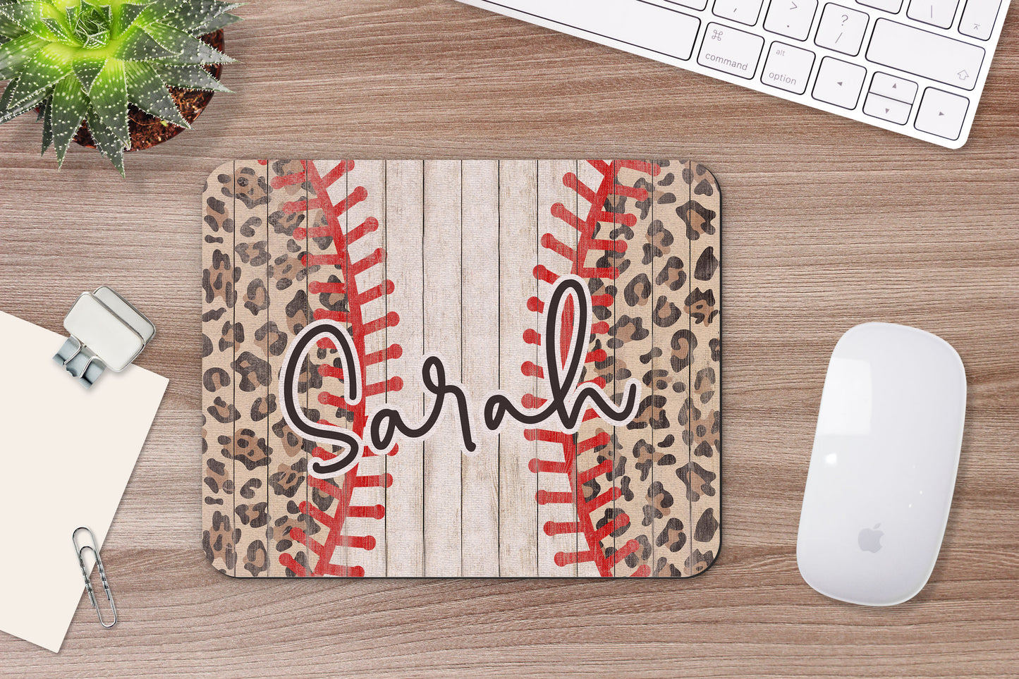 Personalized Leopard Print Baseball Mouse Pad