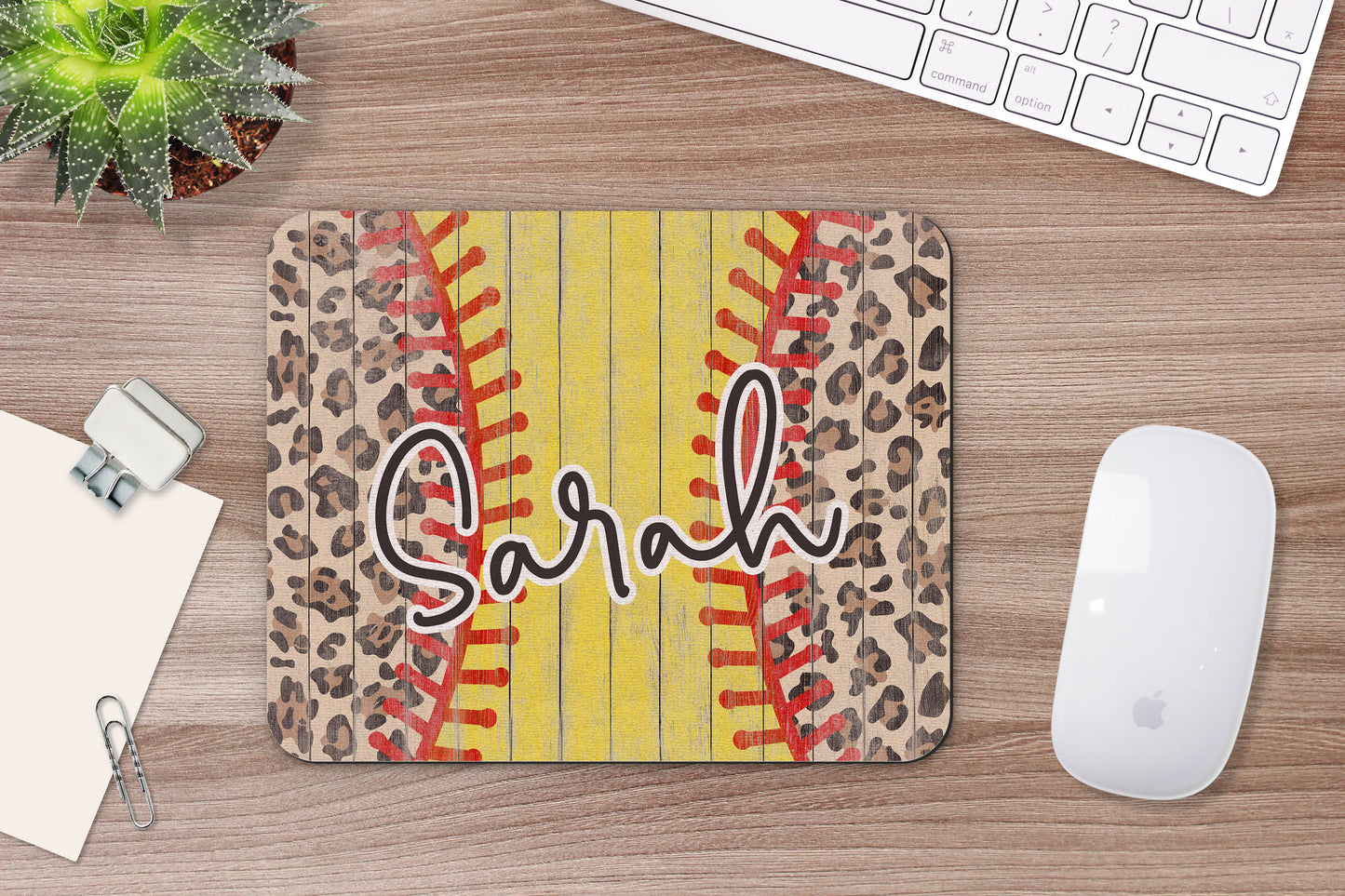 Personalized Leopard Print Softball Mouse Pad
