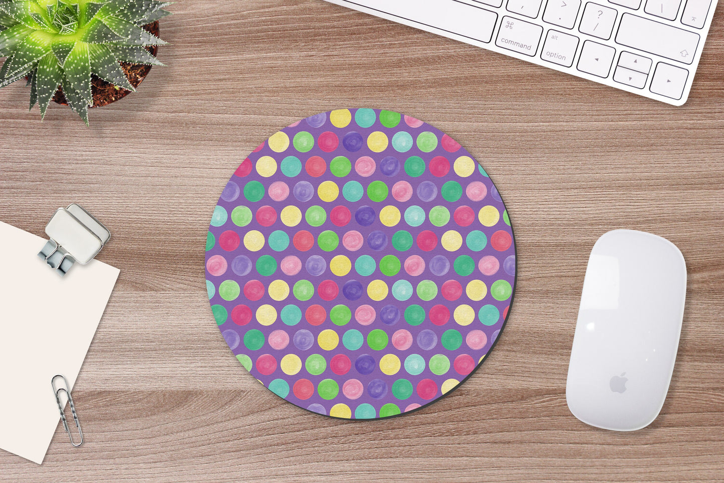 Multi Colored Polka Dot Mouse Pad & Desk Set