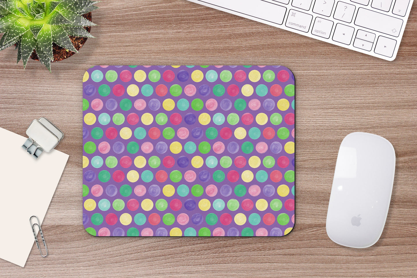 Multi Colored Polka Dot Mouse Pad & Desk Set