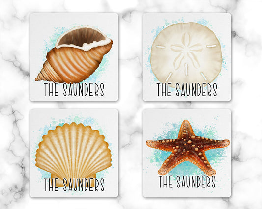 Set of 4 Personalized Coastal Drink Coaster