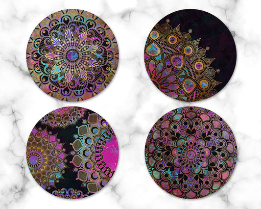 Set of 4 Dark Mandala Drink Coasters