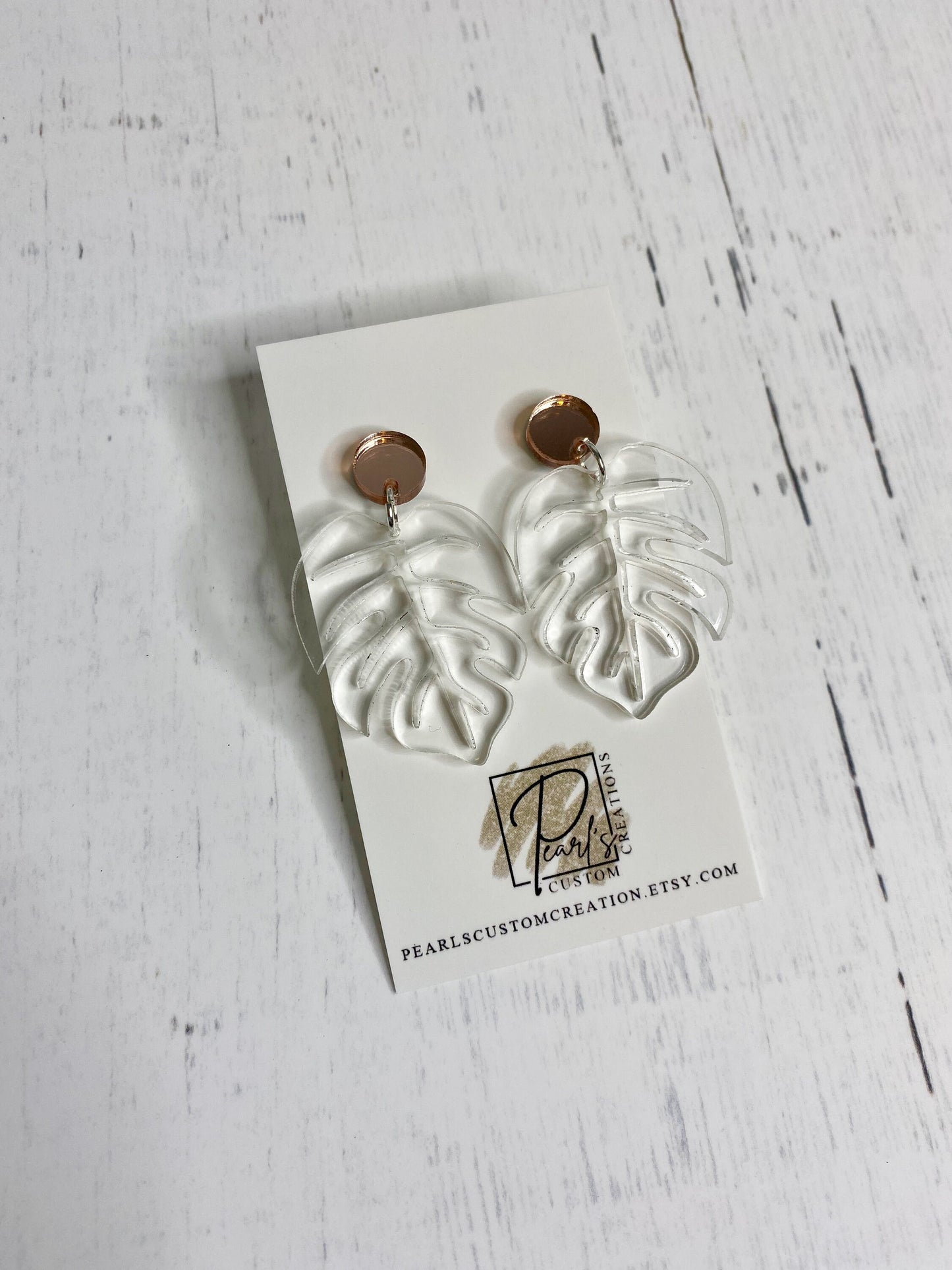 Clear Monstera Leaf Earrings