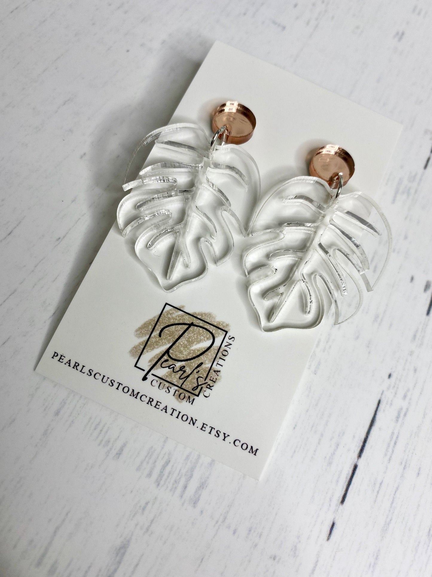 Clear Monstera Leaf Earrings