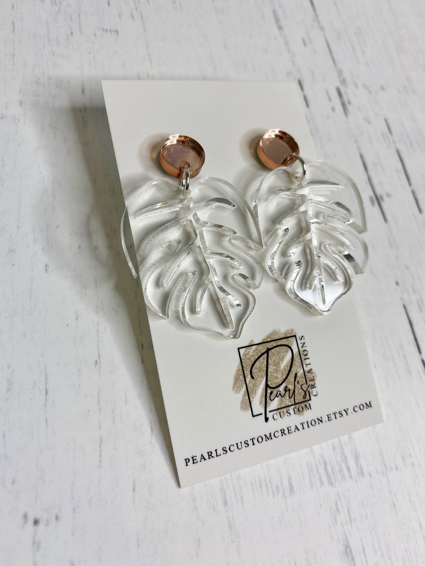 Clear Monstera Leaf Earrings