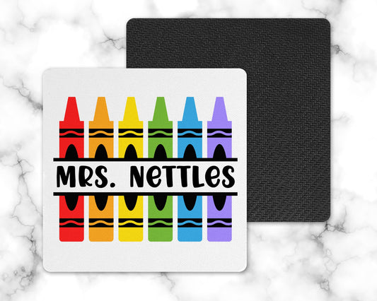 Personalized Crayon Teacher Drink Coaster