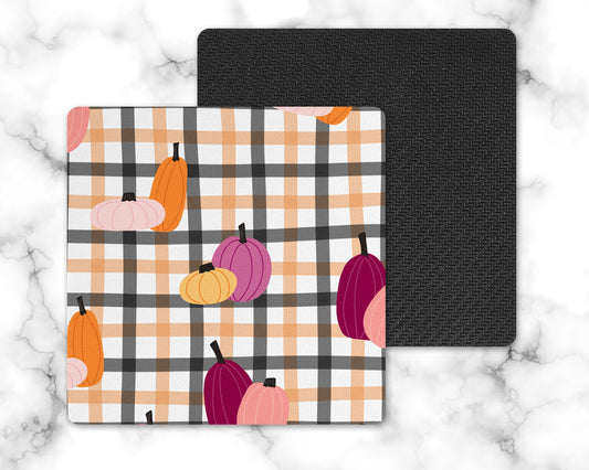 Fall Plaid and Pumpkin Drink Coaster