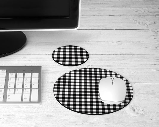 Black & White Buffalo Plaid Mouse Pad and Desk Set