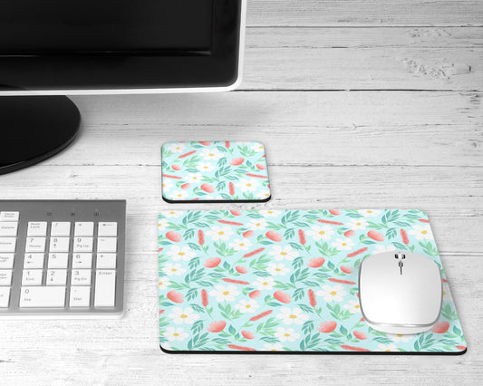 Mint Floral Mouse Pad & Desk Set