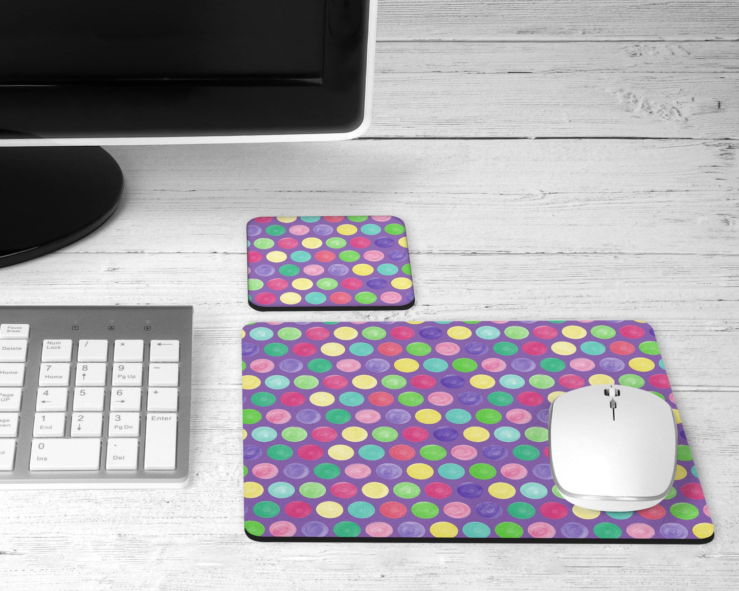 Multi Colored Polka Dot Mouse Pad & Desk Set