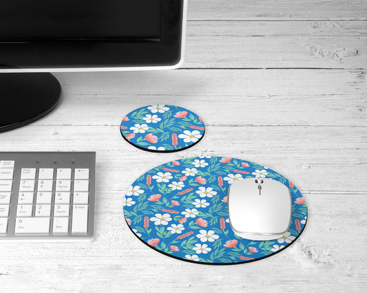 Blue Floral  Mouse Pad & Desk Set