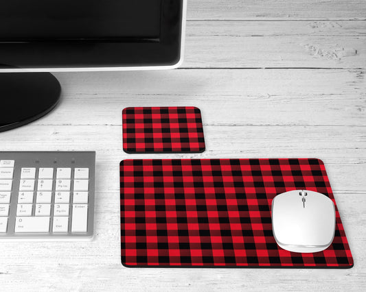 Red & Black Buffalo Plaid Mouse Pad and Desk Set