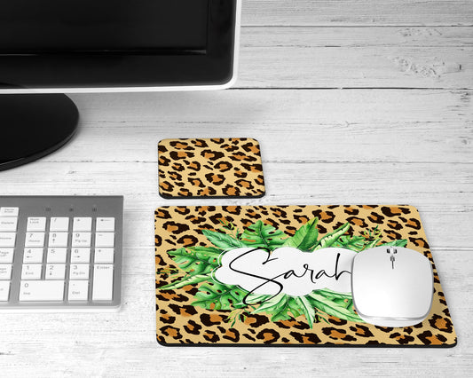 Personalized Leopard Print Mouse Pad & Desk Set