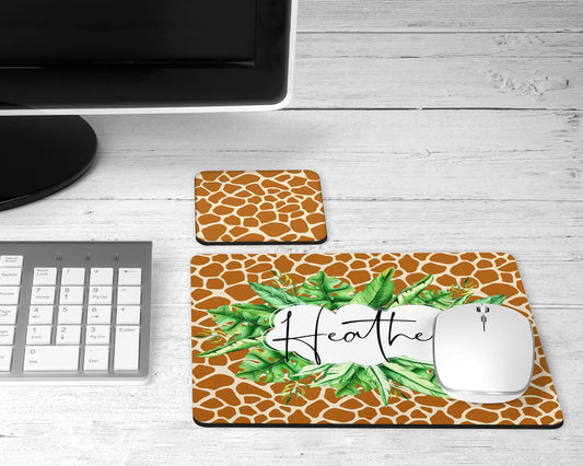Personalized Giraffe Print Mouse Pad & Desk Set
