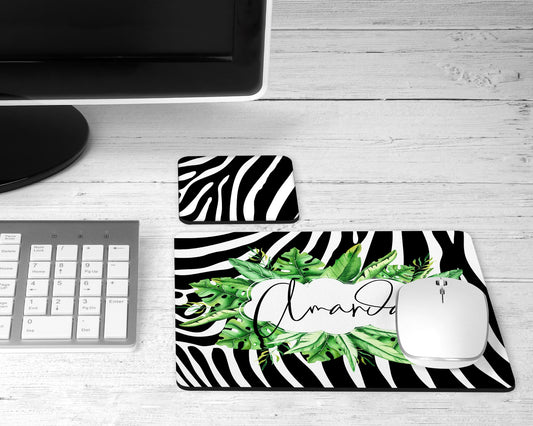 Personalized Zebra Print Mouse Pad & Desk Set