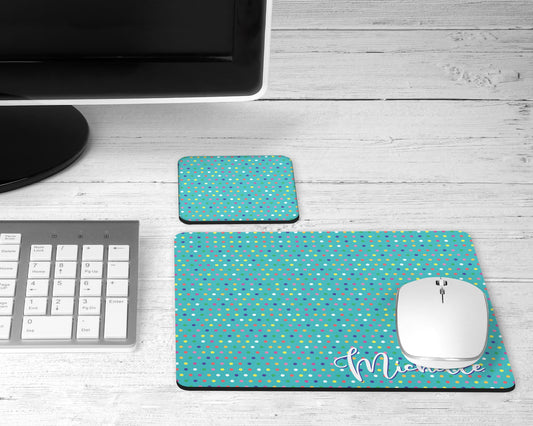 Personalized Confetti Polka Dot Mouse Pad & Desk Set
