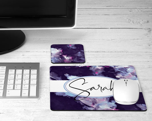 Personalized Abstract Purple Mouse Pad & Desk Set