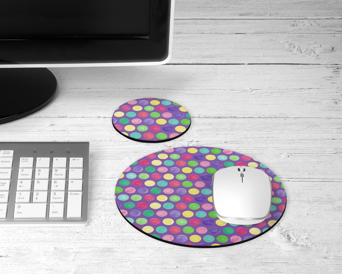 Multi Colored Polka Dot Mouse Pad & Desk Set