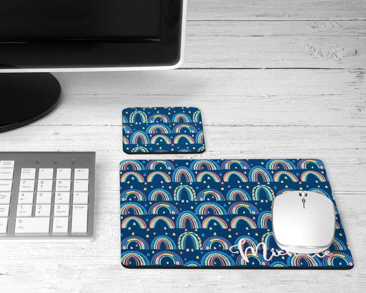 Personalized Navy Scandinavian Rainbow Mouse Pad & Desk Set